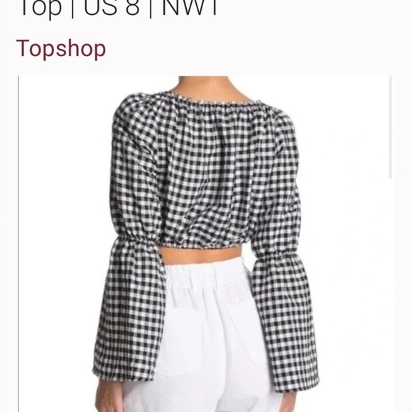 2/25 TopShop ❤️ Crop Top Cropped Gingham Shirt black white check boho - Picture 2 of 6